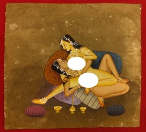 Handmade Maharani Erotic Original Indian Mogul Kamasutra Fine Miniature Painting - Picture 1 of 8