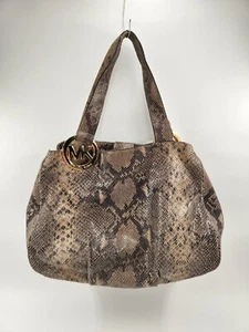 MICHAEL KORS Fulton Large Snake Python Embossed Leather Gold MK Shoulder Bag - Picture 1 of 9