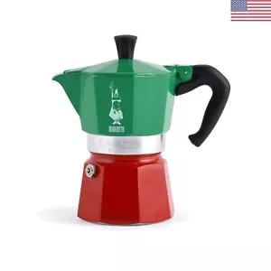 Stovetop Espresso Maker - Real Italian Coffee - Moka Pot 3 Cups - Red/Green - Picture 1 of 2