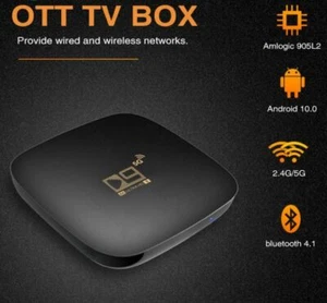 Android 10 TV OTT Box 4K HDR10 UHD Wi-Fi 2.4G/5.8GHz 8GB 128GB Bluetooth Remote - Picture 1 of 13