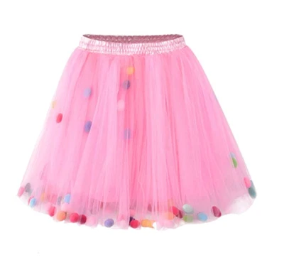 Kid's 4 Layers 3D Mini Bubble Skirt With Little Colorful Puff Balls Tutu Skirts - Image 1 of 4