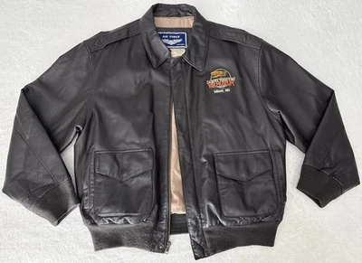 Air Force Airborne Leather Bomber Pilot Jacket Mens LARGE Zip Up Brown Collared - Image 1 of 4