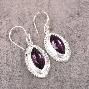 Pendientes colgantes de boda de plata 925 de piedra amatista marquesa joyería - Imagen 1 de 8