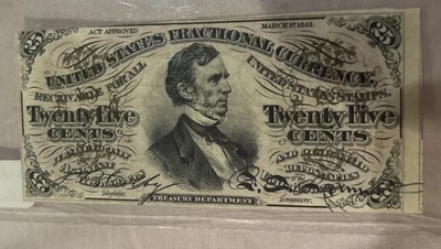 3rd Issue, Fractional Currency 25 Cents Red Back Fr#1291 - Very nice - Image 1 of 4