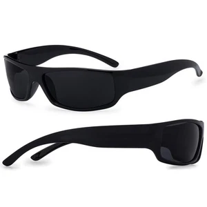 Mens Black Super Dark Sunglasses - Slim Wrap Around Gangster Style (Black) - Picture 1 of 8