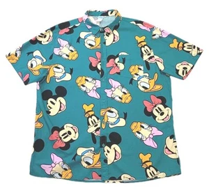 Disney Men's XL Shirt Mickey & Friends Hawaiian Vacation Teal Green Button Down - Picture 1 of 11