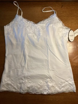 Soma Size M White Cotton Camisole Tank w/Lace Trim Shelf Bra - Image 1 of 4