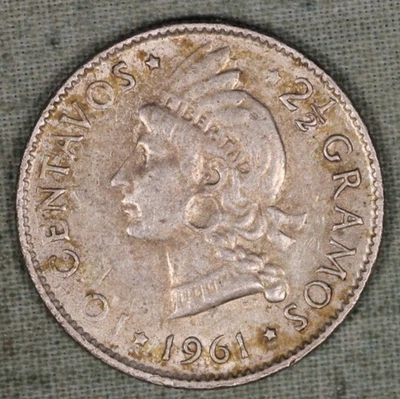 REPÚBLICA DOMINICANA 1941 ~ PLATA 10 CENTAVOS ~99 ¢ Envío con orugas Foto 1 de 2