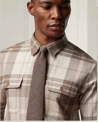 Camisa Ralph Lauren Etiqueta Púrpura Cachemira Seda Lana L Tostado Cuadros L/S Italia $1295 Foto 1 de 4