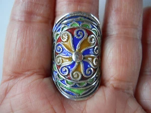Sterling Silver Multicolor Enamel Moroccan Ring Size 8 - Picture 1 of 3
