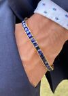 Men's 5Mm Lab-Created Sapphire Channel Tennis Bracelet In 925 Gold Over 8"