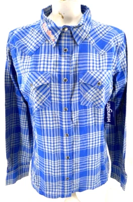 NEW Boise State Broncos Wrangler Retro Plaid Blue Snap Button Shirt Women's M - Image 1 of 4
