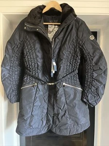 Ladies Armani Jeans Faux Fur Collar navy blue long coat size 50/18 BNWT - Picture 1 of 7