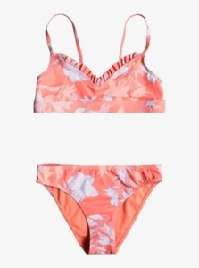 Roxy L110643 Girls Shell Pink Floral Bloom Paradise Bralette Swim Set Size 7 - Picture 1 of 4