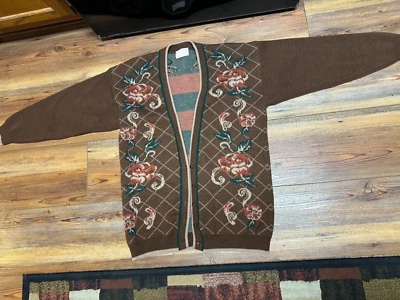 Cárdigan Suéter Vintage Pendleton Para Mujer L Marrón Floral 100% Lana Virgen EE. UU. Foto 1 de 3
