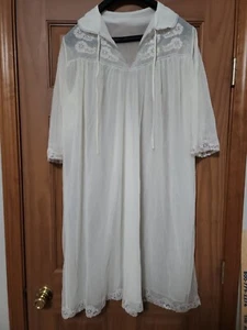 Vintage Helion nylon Chatillon Lingerie nightgown Yellow Cream Dress Sheer Lace - Picture 1 of 17