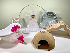 Hamster Wheel Set: Water Feeder, Coconut, Bathtub, Bridge, Rosee Blanche Ceramic - Picture 1 of 17