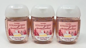 3 BATH & BODY WORKS STRAWBERRY SNOWFLAKES POCKETBAC ANTI-BAC HAND GEL SANITIZER - Picture 1 of 4