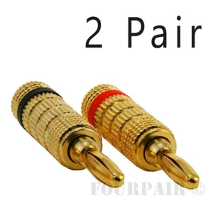 2 Pair, 4pcs - Closed Screw Speaker Wire Banana Plugs Audio Gold Connectors - Picture 1 of 4