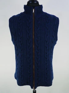 Chunky 100% Cashmere Cable Knit Reversible Navy/Gray Vest 54/XL Italy THICK 2 lb - Picture 1 of 6