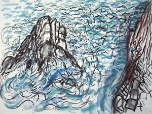 Ruth Taylor Jacobson. Pastel drawing of the sea 'Angry Pacific' 1984. Slade. V&A - Picture 1 of 8