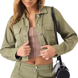 Chaqueta de mezclilla para mujer verde oliva para damas chaquetas de carga elásticas talla 6-16 - Imagen 1 de 11
