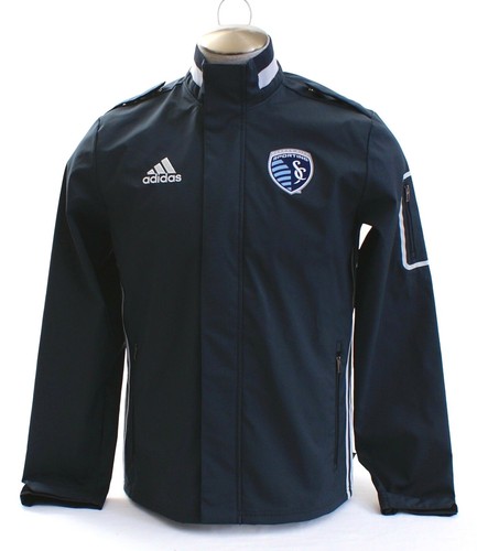 Adidas MLS Sporting Kansas City Grigio Coaches Sideline Zip Giacca Anteriore Uomo Nuovo con etichette