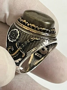 Modern Men 925 Silver Ring Genuine Yemen Aqeeq Agate Rare عقيق يمني حجر الجاد - Picture 1 of 22