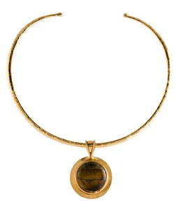 Sylvia Toledano Necklace Paris Choker Collar Tiger Eye Gemstone 22K Gold Plated  - Picture 1 of 12