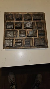 Set of 22 vintage printing letterpress printers block with antique wooden case - Picture 1 of 10