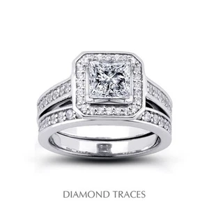 1.99ct J-SI3 VG Princess Genuine Diamonds 14k Gold Halo Gallery Bridal Set 5.7mm - Imagen 1 de 8