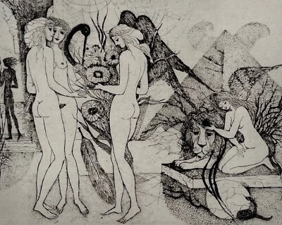 Elfriede Weidenhaus Signierte Orig. Radierung Blumen der Wüste Erotik Akt  30 Ex - Bild 1 von 3