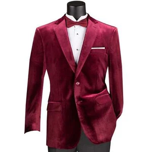 VINCI Men's Burgundy Velvet 2-Button Reg Fit Dinner Jacket - NEW - Picture 1 of 27
