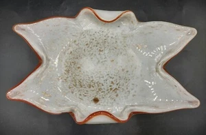 Vtg Murano Art Glass 6 Point Star Bowl White Copper/Gold Flecks & Red Rim 11"x7" - Picture 1 of 9