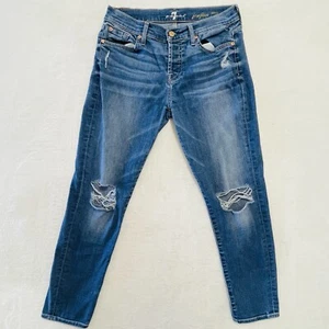 7 For All Mankind Jeans Womens Size 26 Blue Josefina Skinny Boyfriend Destressed - Picture 1 of 13