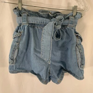 Urban Outfitter Shorts Women's Small Blue Denim Cargo Pocket Tie Front Pull On - Picture 1 of 7