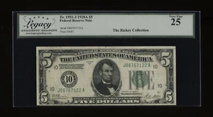 DBR 1928-A $5 FRN Kansas City Numeral Fr. 1951-J Legacy 25 Serial J06767122A - Picture 1 of 2