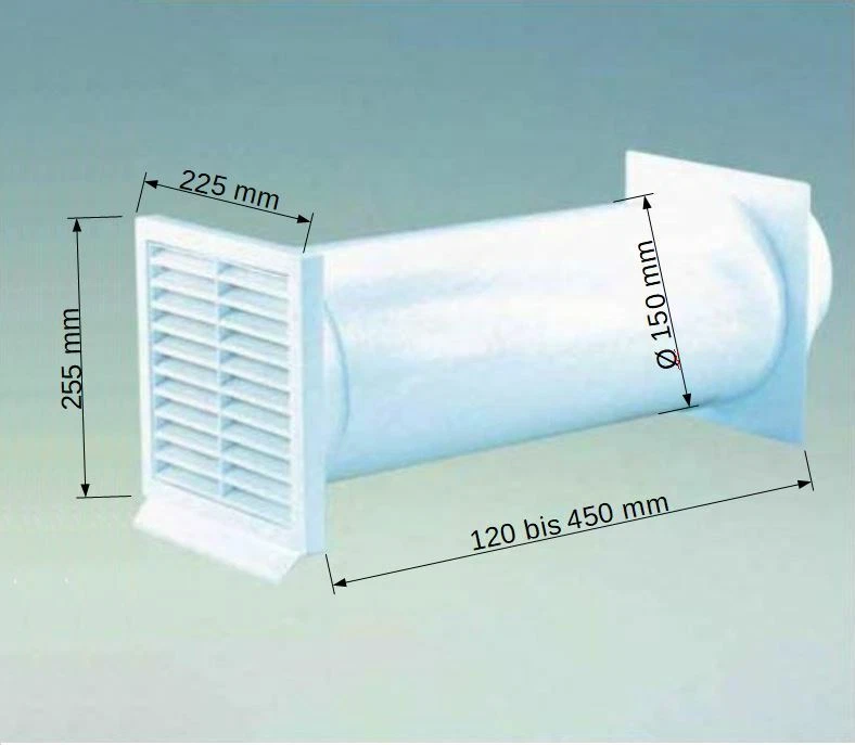 Mauerkasten Rückstauklappe Weiß Rundanschluss ø150 mm Dunstabzug Teleskop Rohr  - Bild 1 von 2