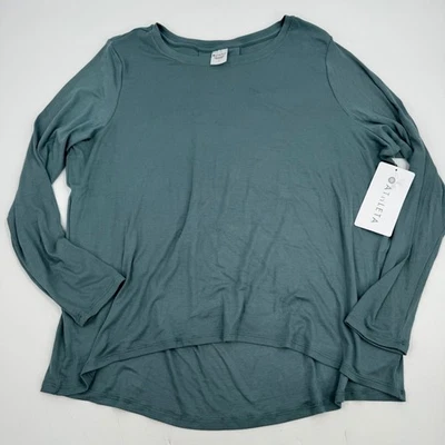 Athleta With Ease Rib Top Teal Long Sleeve Crew Neck Women's Size L - Image 1 of 4