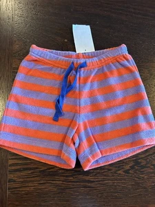 New Mini Boden Stripe Toweling Terry Shorts Blue Purple Red Size 5 - Picture 1 of 3