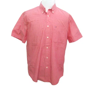 Tommy Hilfiger Mens Large Pink Short Sleeve Button Front Shirt Classic Fit Top - Picture 1 of 4