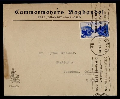 DR WHO 1938 NORUEGA OSLO ESLOGAN CANCELAR A ESTADOS UNIDOS M64023 Foto 1 de 2