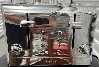Krups KH734D50 4 Slice Wide-Slot Breakfast Toaster Silver Bread Bagels USED VGC - Image 1 of 4