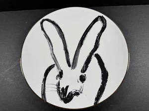 Hunt Slonem Bunny Rabbit Run Dinner Plate Gold Rim NWOT * - Picture 1 of 2