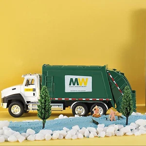 Camion della spazzatura scala 1:50 giocattolo modellino pressofuso pull back auto giocattolo regalo per bambini nuovo - Foto 1 di 25