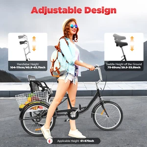 20Zoll Dreirad Erwachsene mit Kindersitz & Einkaufskorb Tricycle 3 Räder Fahrrad - Bild 1 von 14
