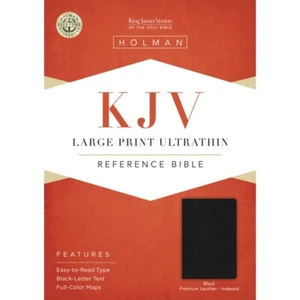 KJV Large Print Ultrathin Reference Bible Premium Black Genuine Leather Indexed - Picture 1 of 10