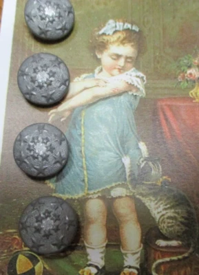 Set of 4~ Antique  Vintage 3/4" French Metal Victorian matte pewter star Buttons - Image 1 of 3