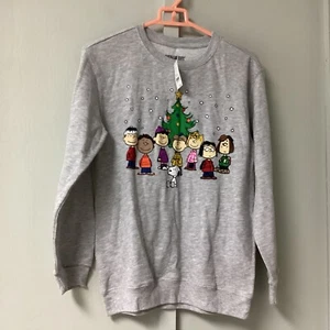 Peanuts Crew Neck Sweatshirt Youth Large Gray Snoopy Family Christmas New - Picture 1 of 18