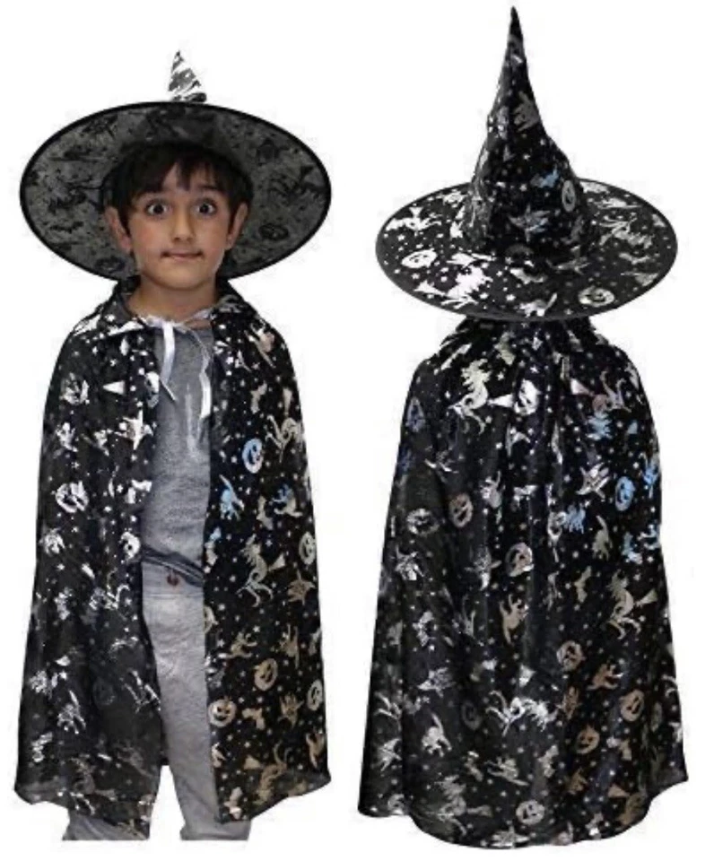 Niñas Negro y Plata Bruja Sombrero y Capa Elegante Vestido Edad 7-8 Años (120) Foto 1 de 1